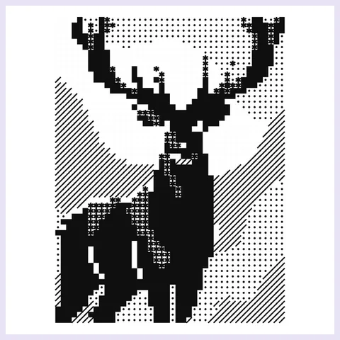 The same deer mosaic finished with a single black pen, shaded only by the marks